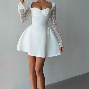 Elegant White Lace Sleeve Dress
